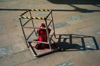 High angle view of shopping cart on street