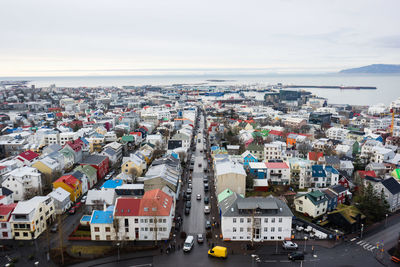 High angle view of townscape against sky