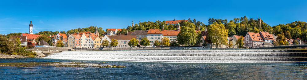 Panoramic view over historic downtown of landsberg am lech, bavaria