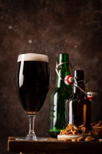 Close-up of wineglass on table