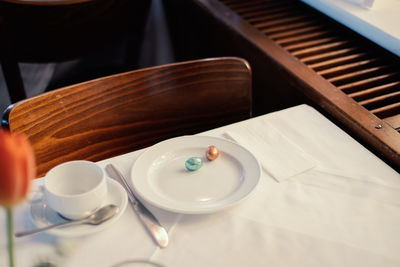 High angle view of coffee on table in restaurant