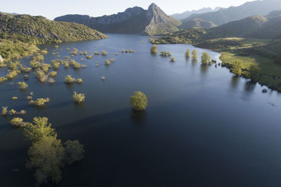 Porma's reservoir and dam from aerial view