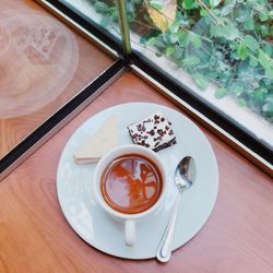 High angle view of coffee on table