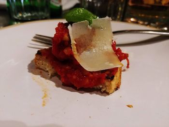 Close-up of dessert served in plate