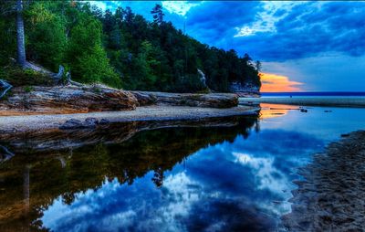 Scenic view of sea against sky at sunset