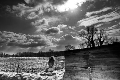 Scenic view of field against cloudy sky