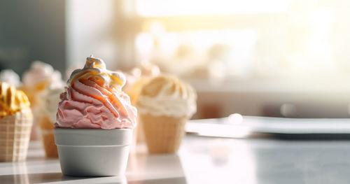 Close-up of cupcakes on table