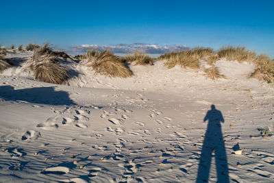 Shadow of person at sandy beach