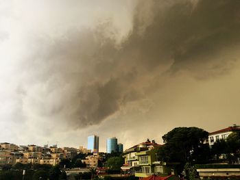 Buildings against cloudy sky