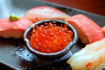 Close-up of sushi served in plate