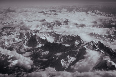 Aerial view of snowcapped mountain against sky