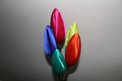 High angle view of multi colored candies on table