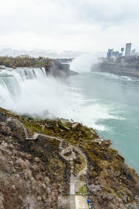 View of city against cloudy sky