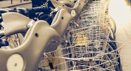 Close-up of bicycle in parking lot