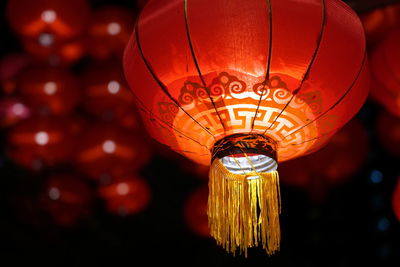 Low angle view of illuminated chandelier