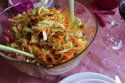 High angle view of meal served in bowl