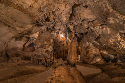 Low angle view of rock formation in cave