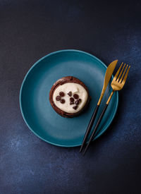High angle view of dessert in plate on table