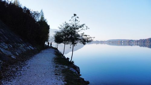 Scenic view of lake against clear sky
