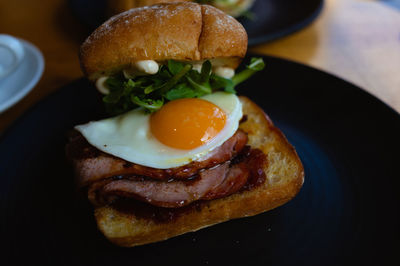 High angle view of breakfast served in plate