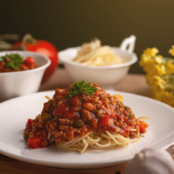 Close-up of meal served in plate