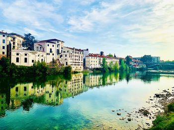 Reflection of buildings in lake