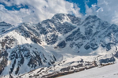 Scenic view of snowcapped mountains against sky