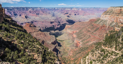 High angle view of landscape with mountain range in background