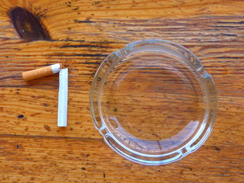 High angle view of cigarette on table