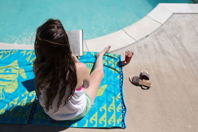 High angle view of woman in swimming pool