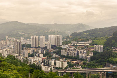 High angle view of townscape against sky