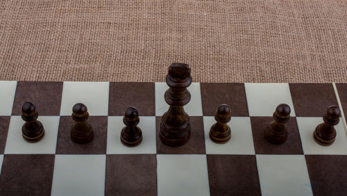 High angle view of chess pieces