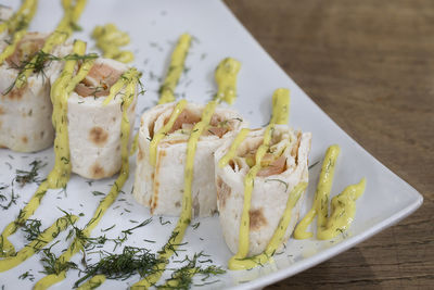 Close-up of served food in plate