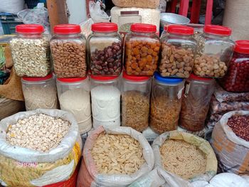 High angle view of food for sale at market stall