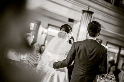 Rear view of newlyweds