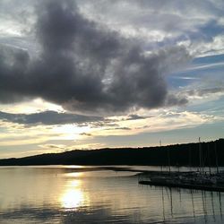 Scenic view of lake against cloudy sky