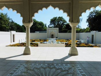 Shadow of people in courtyard