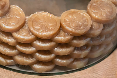 High angle view of dessert on table