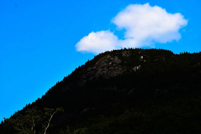 Low angle view of mountain against blue sky