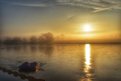 Scenic view of lake against sky during sunset