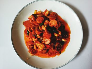 High angle view of pasta in plate