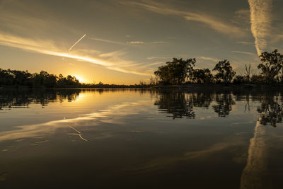 Scenic view of lake against sky during sunset