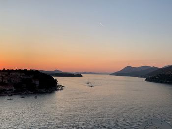 Scenic view of sea against clear sky during sunset