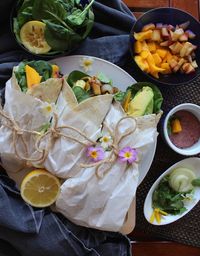 High angle view of food in plate