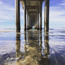 Silhouette of pier on sea against sky