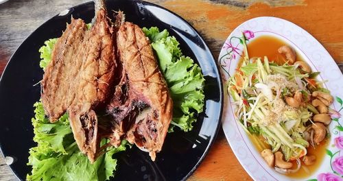 High angle view of meal served in plate