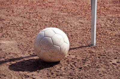 High angle view of soccer ball on field