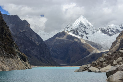 Scenic view of snowcapped mountains against sky