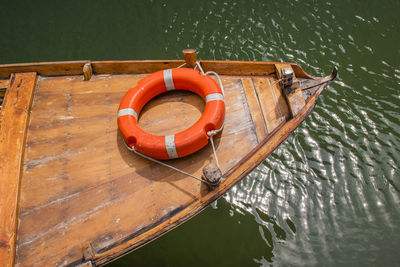 High angle view of nautical vessel on lake