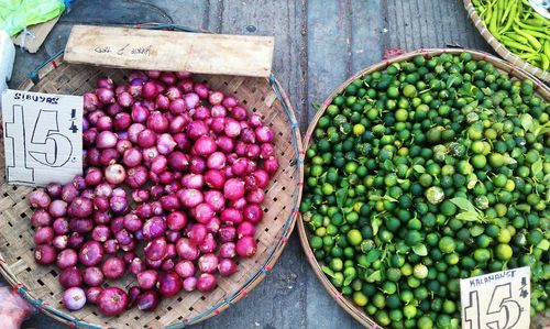 High angle view of fruits for sale in market